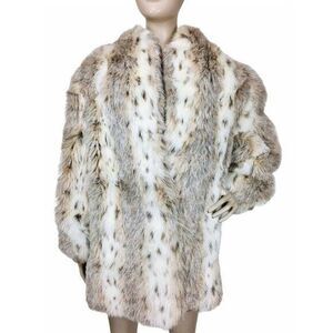 Vintage 80s Jordache Furry Teddy Silver Fox Faux Fur Satin Lined Mob Wife Coat